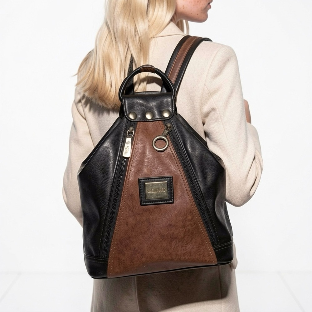 VINTAGE EUROLINE CONVERTIBLE SMALL BACKPACK HANDBAG BROWN BLACK UPPER LEATHER